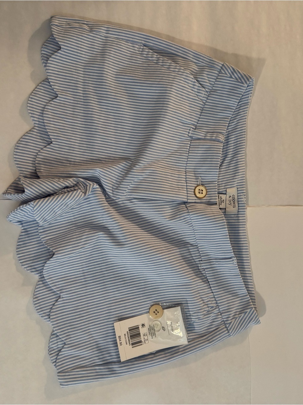 crown & ivy Blue and White Striped Scallop-Hem High-Waist Shorts